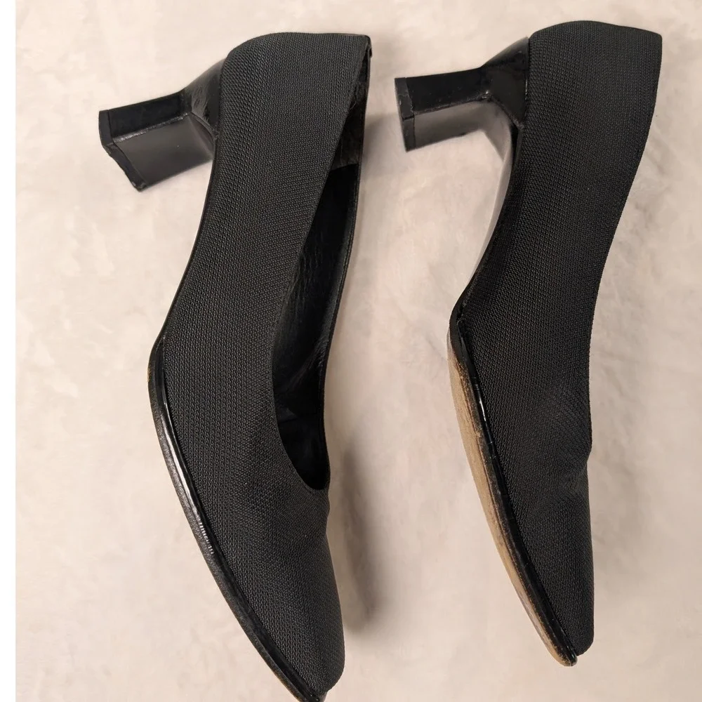 Stuart Weitzman Black Fabric Square Toe Block Heel Pumps Formal Womens 8 B